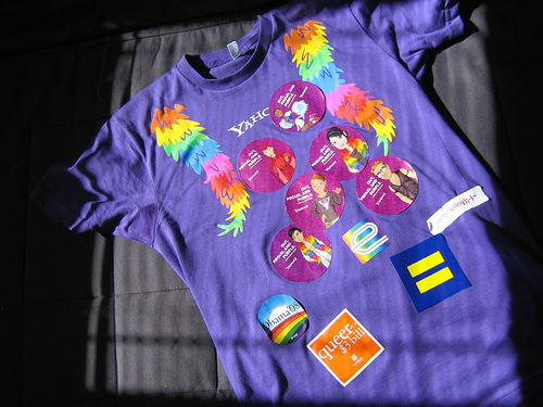 Yahoo! Pride t-shirt with pride stickers