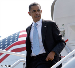 Obama getting out of a plane